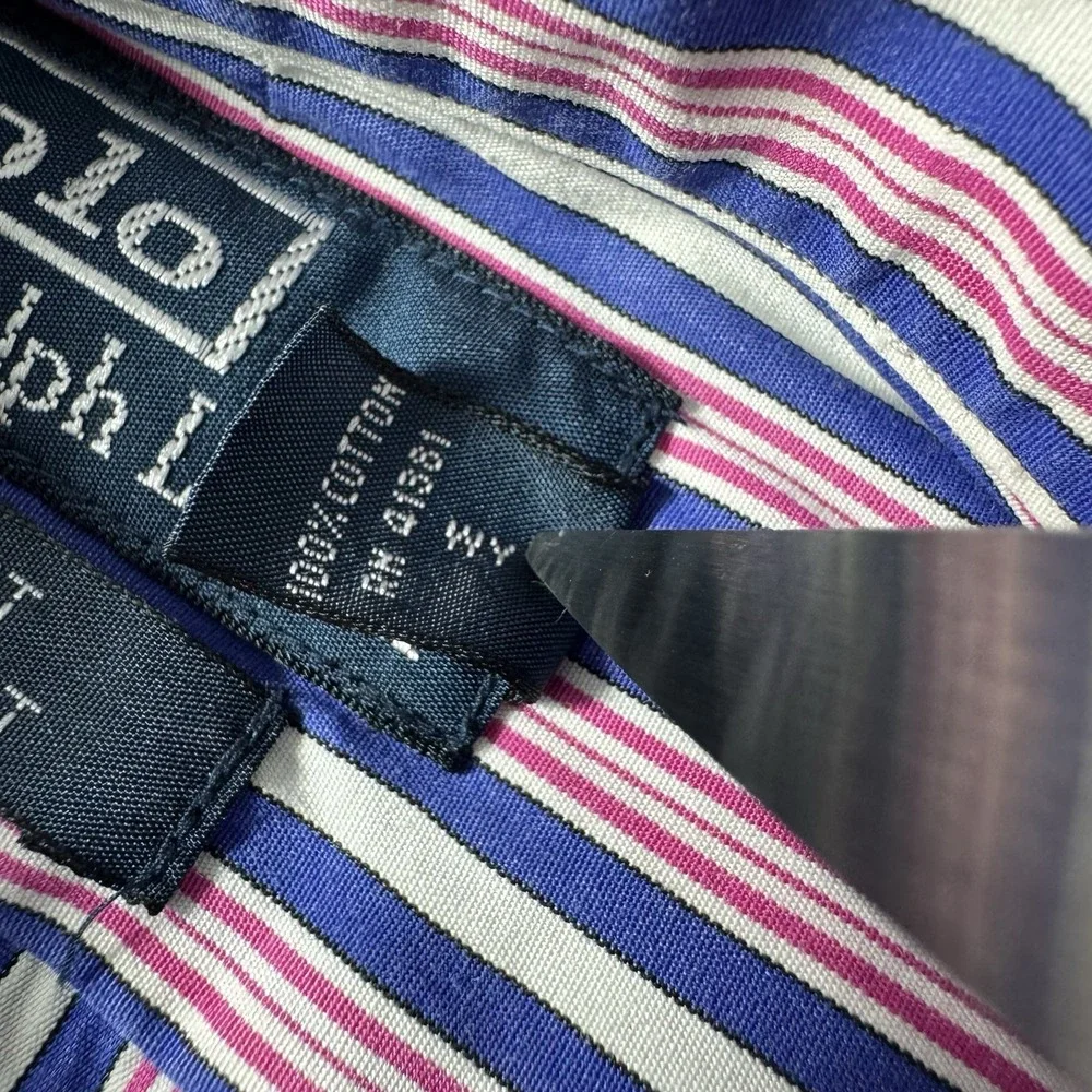 Polo Ralph Lauren Men's Shirt 15.5 M Regent Classic Fit Blue Pink Stripe